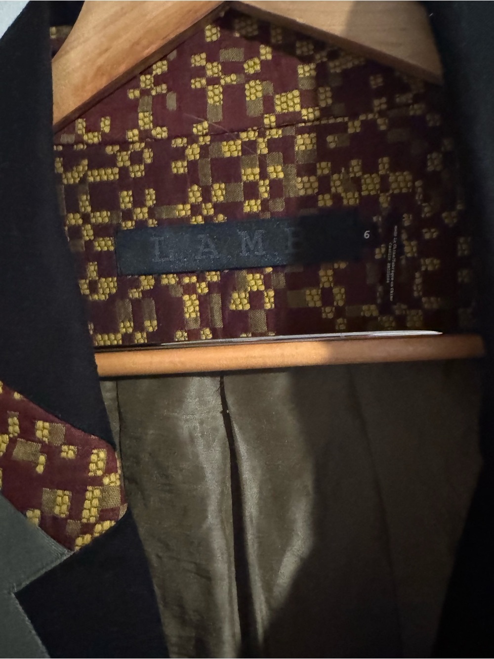 L.A.M.B. Olive Green & Burgundy Mosaic Double-Breasted Blazer - Picture 3 of 5